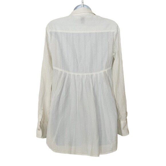 Free People White SeerSucker Blouse Sz 8 Button Tunic Top Floral Trim L/S White - Picture 6 of 13